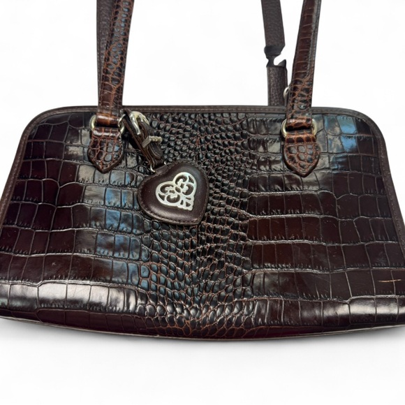 Brighton Pebbled Leather Croco Embossed Shoulder Bag Purse Handbag - Picture 2 of 11